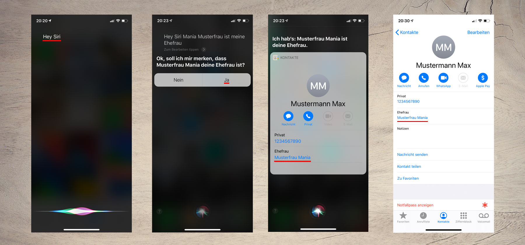 Beziehung bei Siri hinterlegen